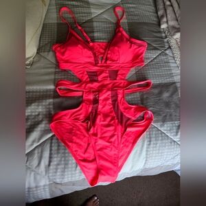 Women's Hot Pink Cut Out 1 - Piece Bathing Suit -- NEVER BEEN WORN!